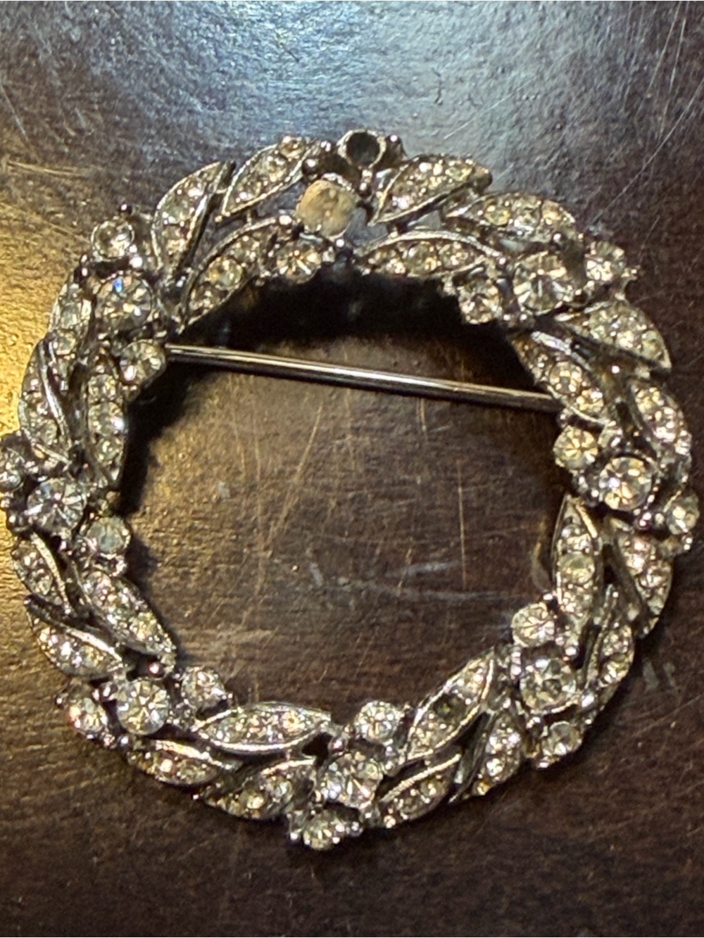 Crystal Wreath Pin Brooch - Silver-Tone Sparkle